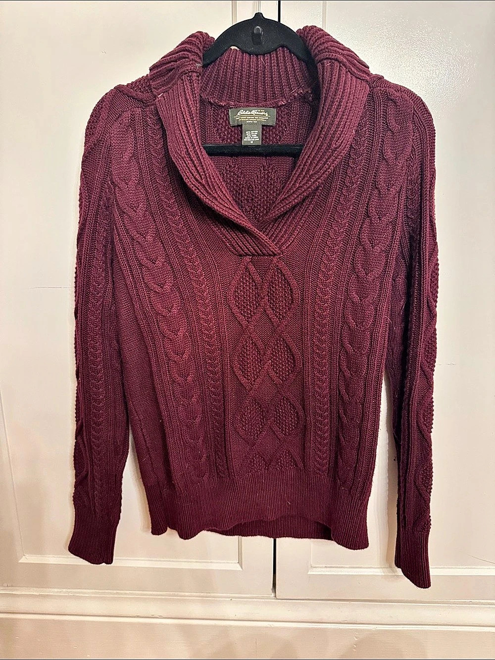 Eddie Bauer Cable Knit Cowl Neck Sweater in Purple Size Medium